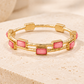 Hammered Bezel Stone Station Bangle-Pink-Cute-Trendy-Shop-Womens-Boutique-Clothing-Store