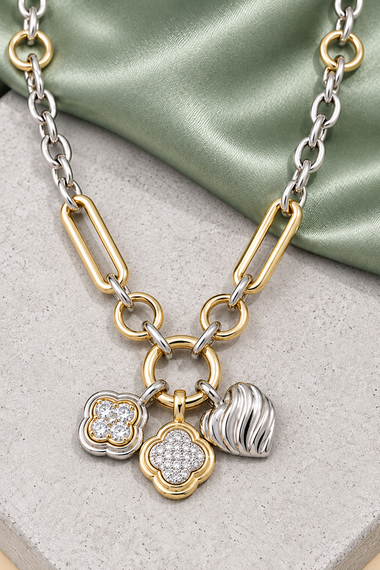 Charming Heart & Clover Necklace-Cute-Trendy-Shop-Womens-Boutique-Clothing-Store
