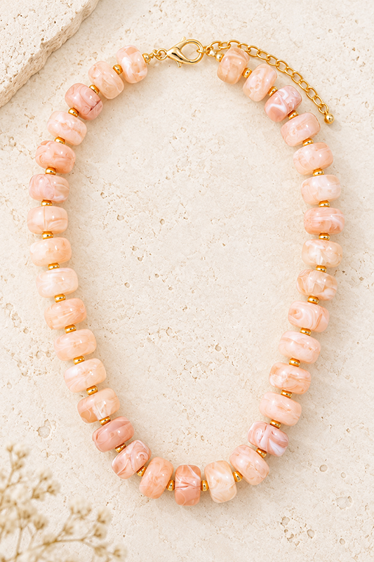 Marbled Rondelle Statement Necklace-Pink-Cute-Trendy-Shop-Womens-Boutique-Clothing-Store