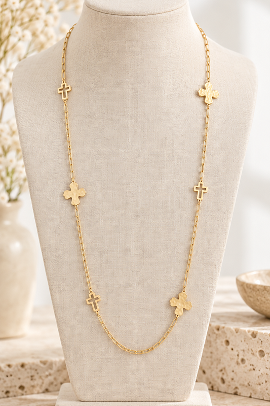 Evangeline Paperclip Chain Multi-Cross Necklace