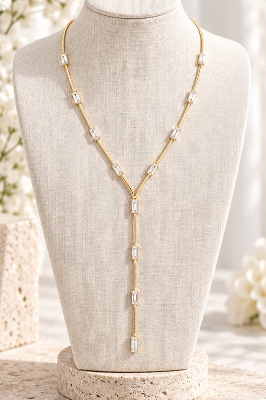 Dazzling Baguette Station Y Necklace-Cute-Trendy-Shop-Womens-Boutique-Clothing-Store