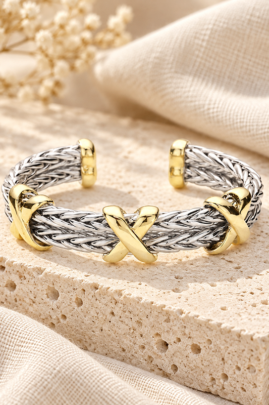 Sculptural Crisscross Cable Open Bangle-Cute-Trendy-Shop-Womens-Boutique-Clothing-Store