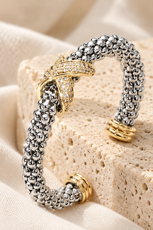 Verona Caviar Beaded & Pavé CZ "X" Cuff-Cute-Trendy-Shop-Womens-Boutique-Clothing-Store