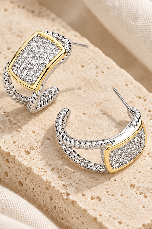 St. Barts Pavé CZ & Double Cable C-Hoop Earrings-Cute-Trendy-Shop-Womens-Boutique-Clothing-Store