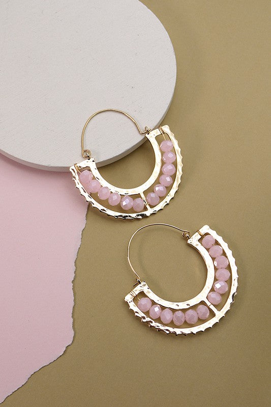 Be The Goddess Pink Beaded U Hoop Earrings-[option4]-[option5]-Cute-Trendy-Shop-Womens-Boutique-Clothing-Store