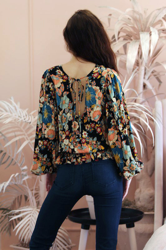 Perfect Gift Black Floral Cross Front Top-[option4]-[option5]-Cute-Trendy-Shop-Womens-Boutique-Clothing-Store