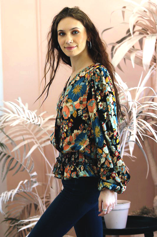 Perfect Gift Black Floral Cross Front Top-[option4]-[option5]-Cute-Trendy-Shop-Womens-Boutique-Clothing-Store