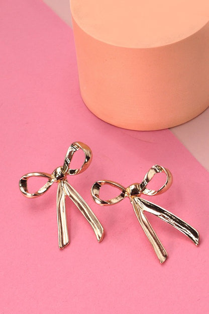 One of the Faves Bow Earrings-Gold-[option4]-[option5]-Cute-Trendy-Shop-Womens-Boutique-Clothing-Store