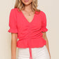 Coral Breeze Ruched Front Puff Sleeve Blouse-Cute-Trendy-Shop-Womens-Boutique-Clothing-Store