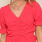 Coral Breeze Ruched Front Puff Sleeve Blouse-Cute-Trendy-Shop-Womens-Boutique-Clothing-Store