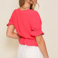 Coral Breeze Ruched Front Puff Sleeve Blouse-Cute-Trendy-Shop-Womens-Boutique-Clothing-Store