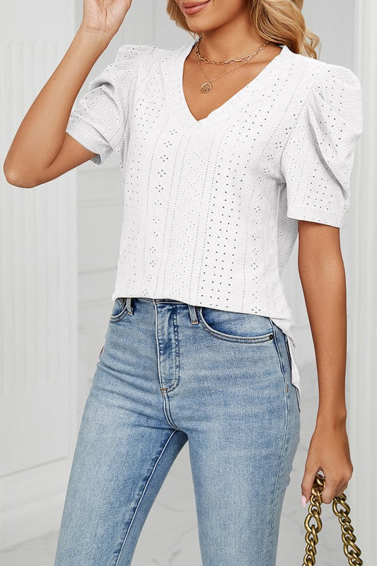 Like Rain Eyelet T-Shirt Top White-[option4]-[option5]-Cute-Trendy-Shop-Womens-Boutique-Clothing-Store