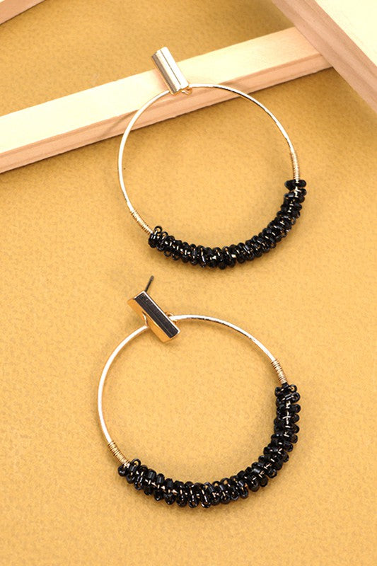 Here's The Situation Seed Bead Hoops Black-[option4]-[option5]-Cute-Trendy-Shop-Womens-Boutique-Clothing-Store