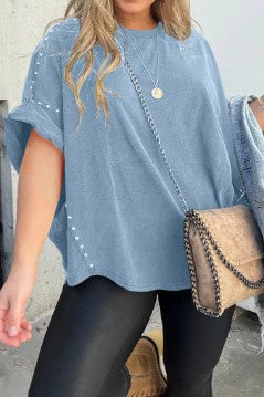 Sweet Sounds Oversized Poncho Top Light Blue-[option4]-[option5]-Cute-Trendy-Shop-Womens-Boutique-Clothing-Store