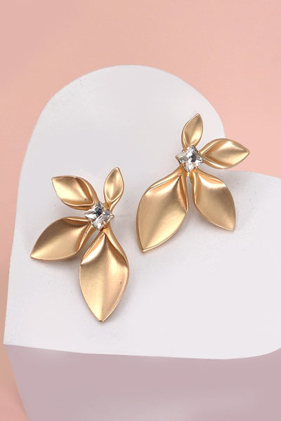 Stunning Gold Flower Earring with Center Rhinestone-[option4]-[option5]-Cute-Trendy-Shop-Womens-Boutique-Clothing-Store