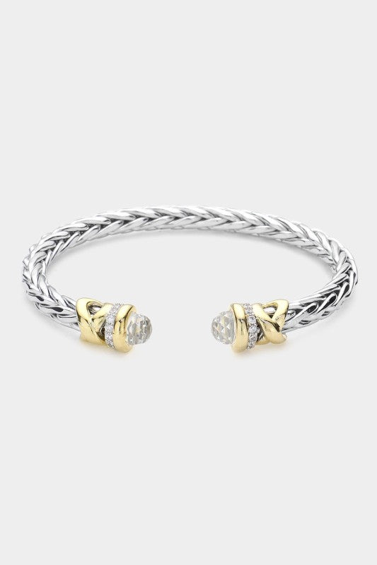 Respect the Style Woven CZ Tip Cuff Bracelet-Cute-Trendy-Shop-Womens-Boutique-Clothing-Store