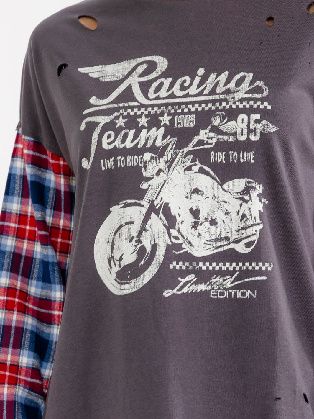 Midnight Rider Plaid Sleeve Tee-Cute-Trendy-Shop-Womens-Boutique-Clothing-Store