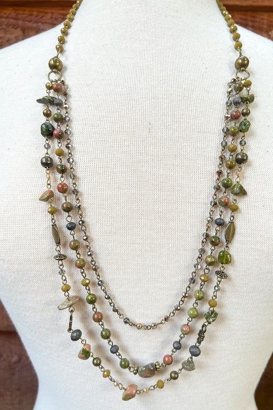 Multicolor Unakite Stone Layered Necklace-[option4]-[option5]-Cute-Trendy-Shop-Womens-Boutique-Clothing-Store