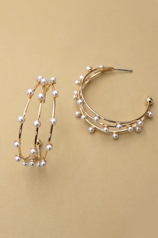 Triple Deal Three Row Pearl Hoops-[option4]-[option5]-Cute-Trendy-Shop-Womens-Boutique-Clothing-Store