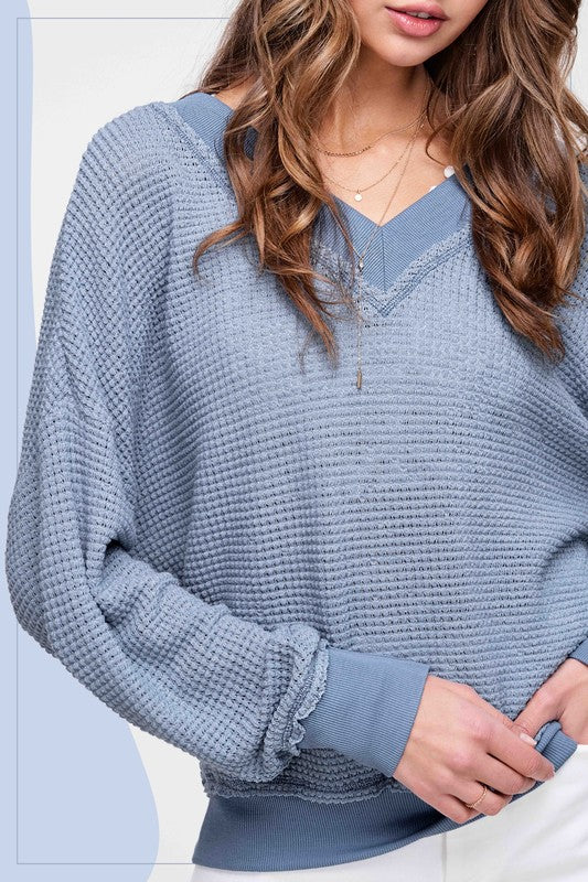 Take A Ride Blue V Neck Waffle Top-[option4]-[option5]-Cute-Trendy-Shop-Womens-Boutique-Clothing-Store