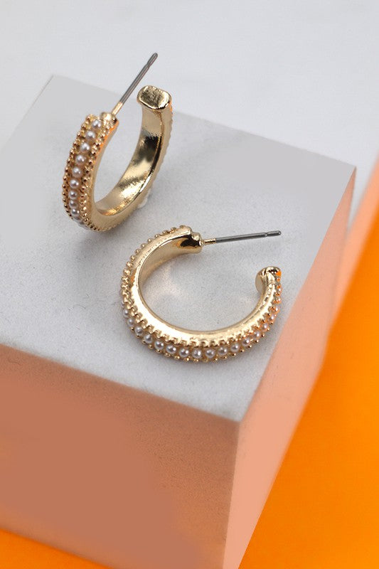 For All Seasons Pearl Hoop Earrings-Cute-Trendy-Shop-Womens-Boutique-Clothing-Store