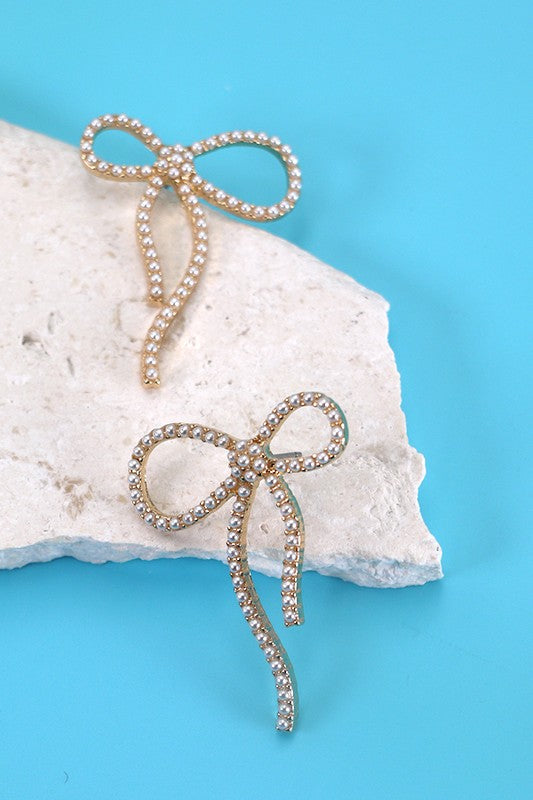 Precious Pearl Bow Stud Earrings-Cute-Trendy-Shop-Womens-Boutique-Clothing-Store