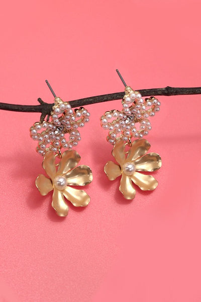 Double Flowers Pearl Earrings-[option4]-[option5]-Cute-Trendy-Shop-Womens-Boutique-Clothing-Store