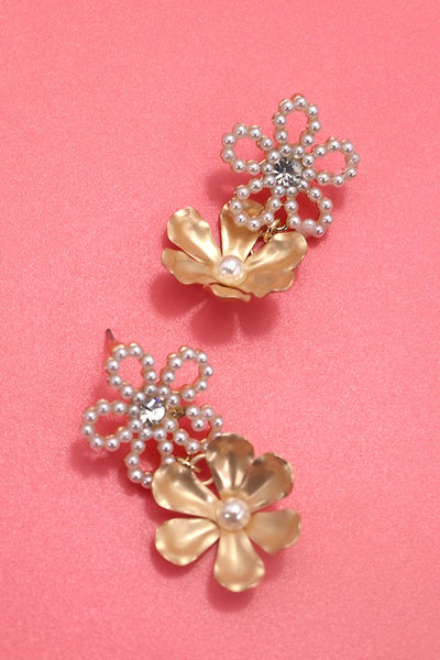 Double Flowers Pearl Earrings-[option4]-[option5]-Cute-Trendy-Shop-Womens-Boutique-Clothing-Store