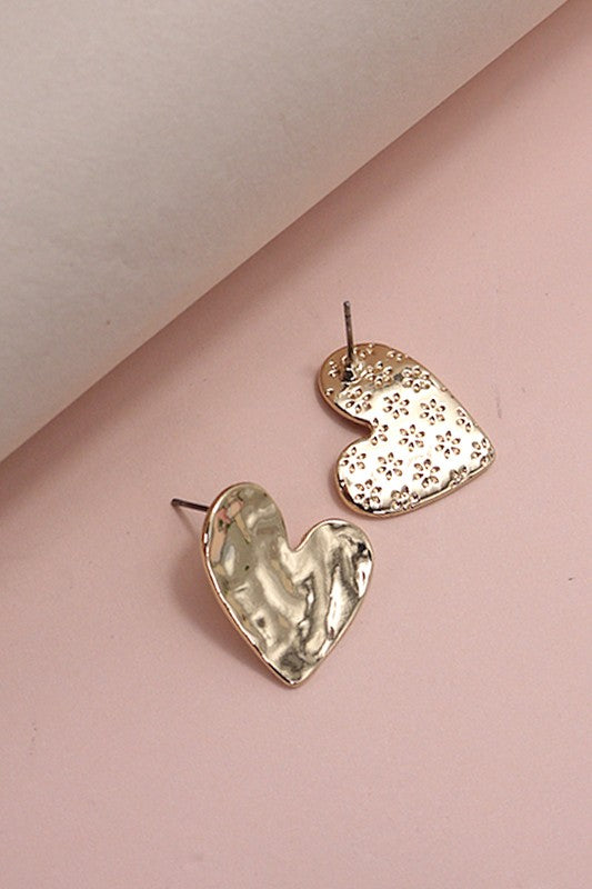 Hang On To Me Hammered Heart Earrings-Gold-[option4]-[option5]-Cute-Trendy-Shop-Womens-Boutique-Clothing-Store