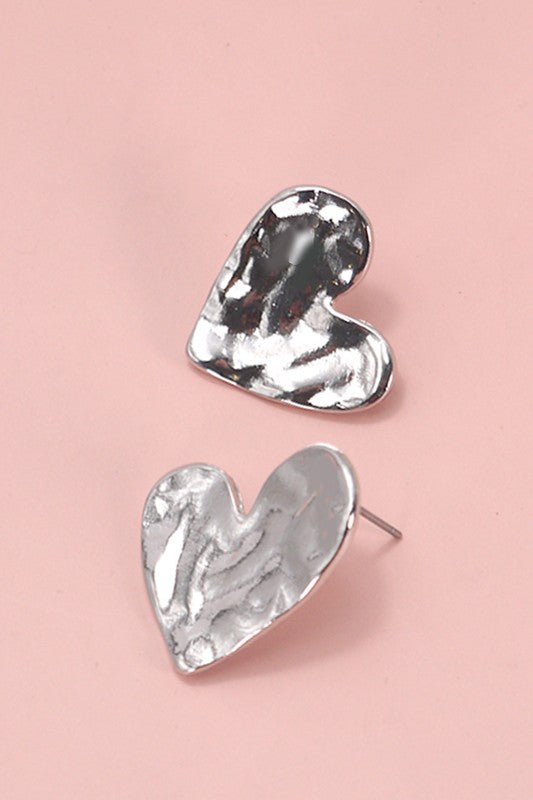 Hang On To Me Hammered Heart Earrings-Silver-[option4]-[option5]-Cute-Trendy-Shop-Womens-Boutique-Clothing-Store