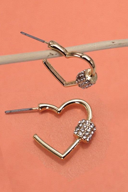 Heart "Locking" Earrings with Rhinestone Embellishment-[option4]-[option5]-Cute-Trendy-Shop-Womens-Boutique-Clothing-Store