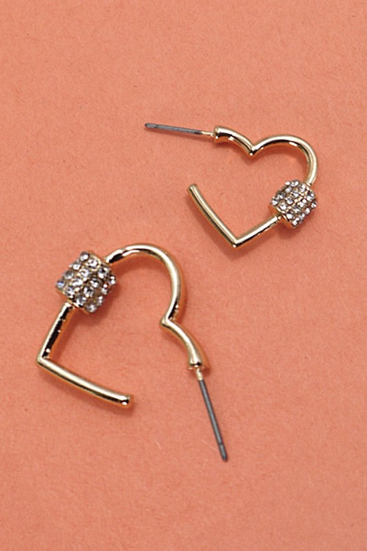 Heart "Locking" Earrings with Rhinestone Embellishment-[option4]-[option5]-Cute-Trendy-Shop-Womens-Boutique-Clothing-Store