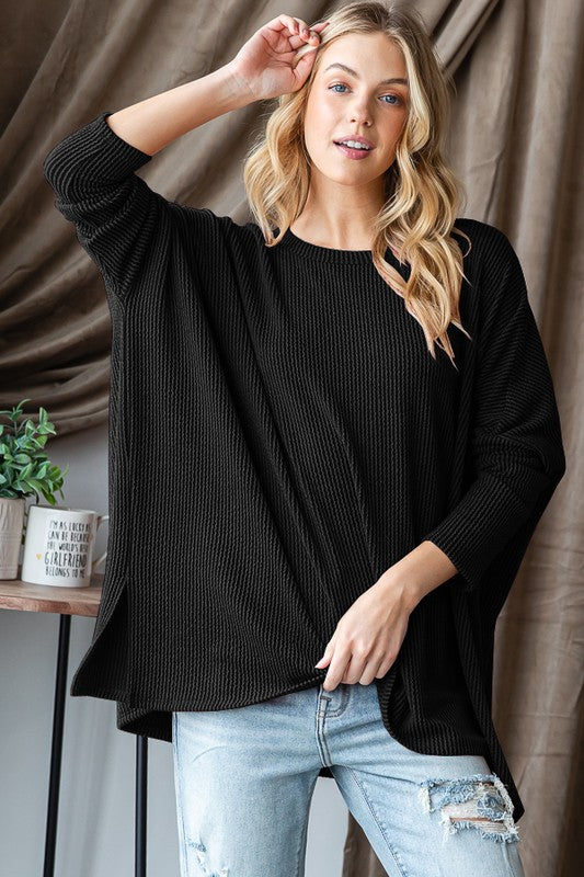 Good Ole' Days Black Oversized Ribbed Tunic Top-[option4]-[option5]-Cute-Trendy-Shop-Womens-Boutique-Clothing-Store