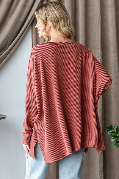 Good Ole' Days Rust Oversized Ribbed Tunic Top-[option4]-[option5]-Cute-Trendy-Shop-Womens-Boutique-Clothing-Store