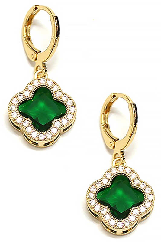 Raise The Stake Clover & CZ Huggie Earrings Green-[option4]-[option5]-Cute-Trendy-Shop-Womens-Boutique-Clothing-Store