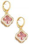 Raise The Stake Clover & CZ Huggie Earrings Pink-[option4]-[option5]-Cute-Trendy-Shop-Womens-Boutique-Clothing-Store