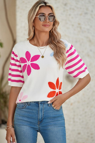 Let's Take A Ride White Floral Sweater-[option4]-[option5]-Cute-Trendy-Shop-Womens-Boutique-Clothing-Store