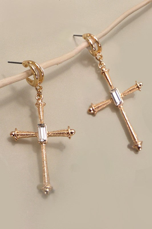 Showing My Faith Cross Huggie Earrings-[option4]-[option5]-Cute-Trendy-Shop-Womens-Boutique-Clothing-Store