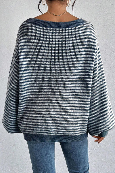 Walk On The Beach Blue & White Sweater-[option4]-[option5]-Cute-Trendy-Shop-Womens-Boutique-Clothing-Store