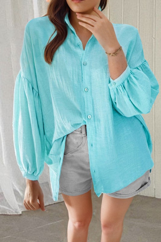 It's Getting Chilly Blue Button Blouse-[option4]-[option5]-Cute-Trendy-Shop-Womens-Boutique-Clothing-Store