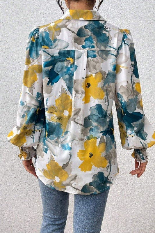 Create Your Style Floral Print Blouse Blue & Yellow-[option4]-[option5]-Cute-Trendy-Shop-Womens-Boutique-Clothing-Store