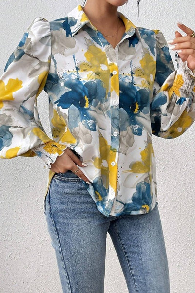 Create Your Style Floral Print Blouse Blue & Yellow-[option4]-[option5]-Cute-Trendy-Shop-Womens-Boutique-Clothing-Store