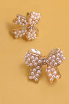 Neatly Tied Bow & Pearl Earrings-[option4]-[option5]-Cute-Trendy-Shop-Womens-Boutique-Clothing-Store