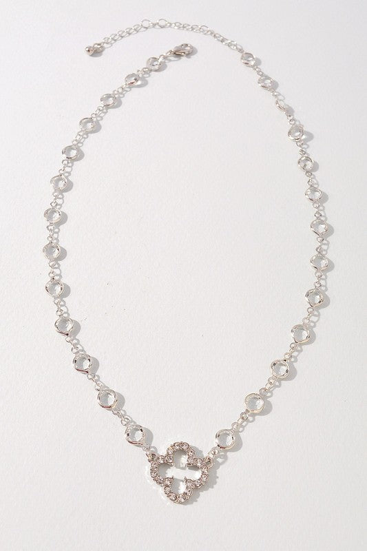 Crystal and Pave Silver Clover Necklace-[option4]-[option5]-Cute-Trendy-Shop-Womens-Boutique-Clothing-Store