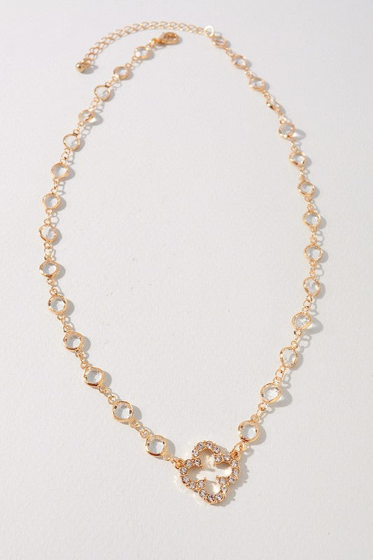 Crystal and Pave Gold Clover Necklace-[option4]-[option5]-Cute-Trendy-Shop-Womens-Boutique-Clothing-Store