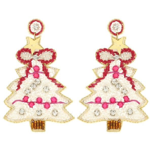 Get Ready White Christmas Tree Earrings-[option4]-[option5]-Cute-Trendy-Shop-Womens-Boutique-Clothing-Store