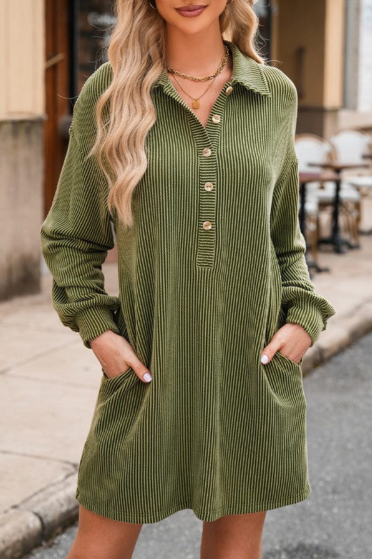 Out For Lunch Ribbed Olive Green Dress-[option4]-[option5]-Cute-Trendy-Shop-Womens-Boutique-Clothing-Store