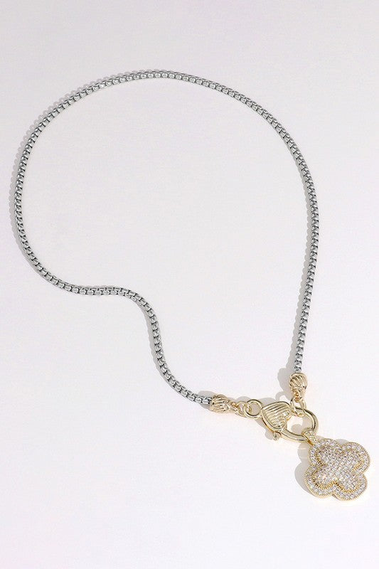 Two-Tone Quatrefoil Pendant Necklace-Silver-Cute-Trendy-Shop-Womens-Boutique-Clothing-Store
