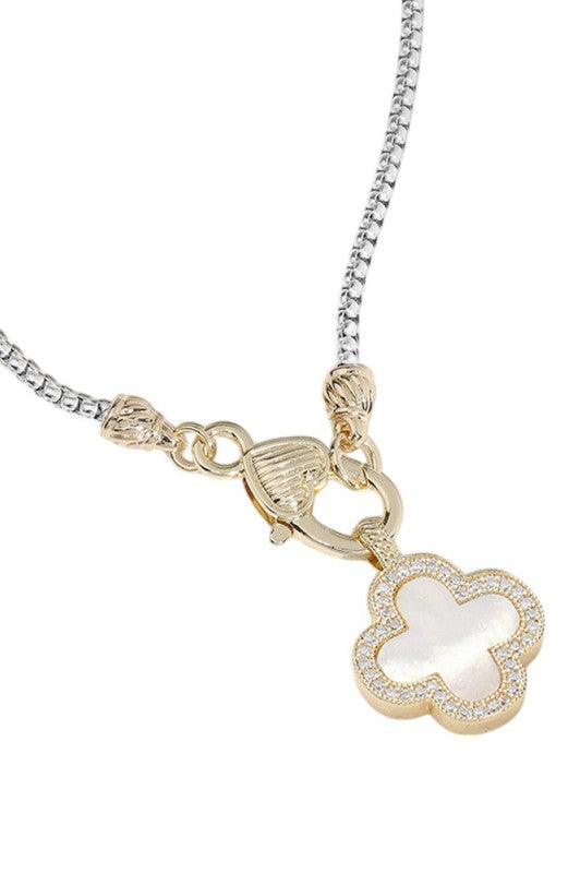 Two-Tone Quatrefoil Pendant Necklace-Cute-Trendy-Shop-Womens-Boutique-Clothing-Store