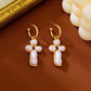 Evangeline Textured Gold & Organic Pearl Cross Earrings